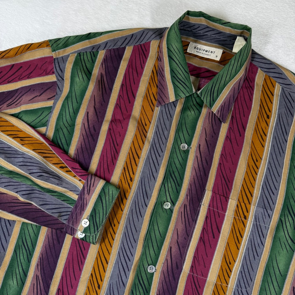 Equipment Made in France Striped Button Down Shirt Mens Small Green
